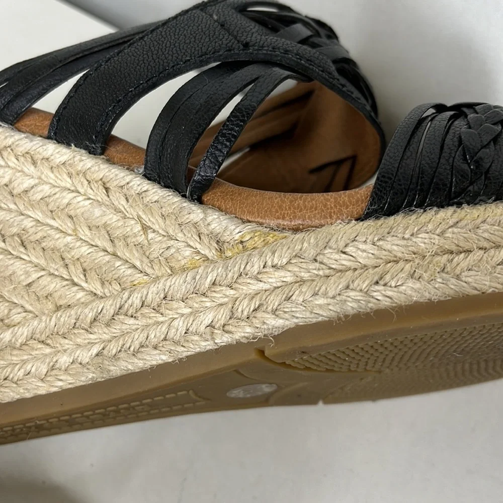 Lucky Brand Espadrille Wedge Black‎ Woven Leather Taleen Sandal Women’s 8M/38